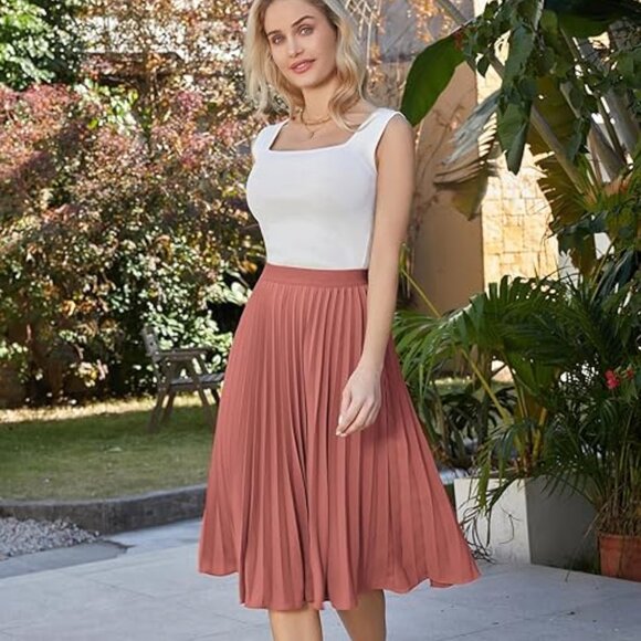 Grace Karin Dresses & Skirts - GRACE KARIN Women's Flared Pleated Ruffle Knitted Burnt Orange-Brown